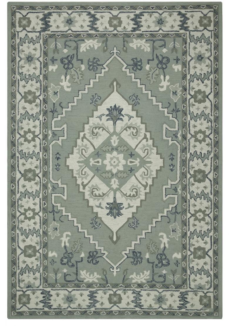 Saffron Rugs Hand Tufted Sage Green Floral Oriental Rectangular Wool Area Rug - Indya