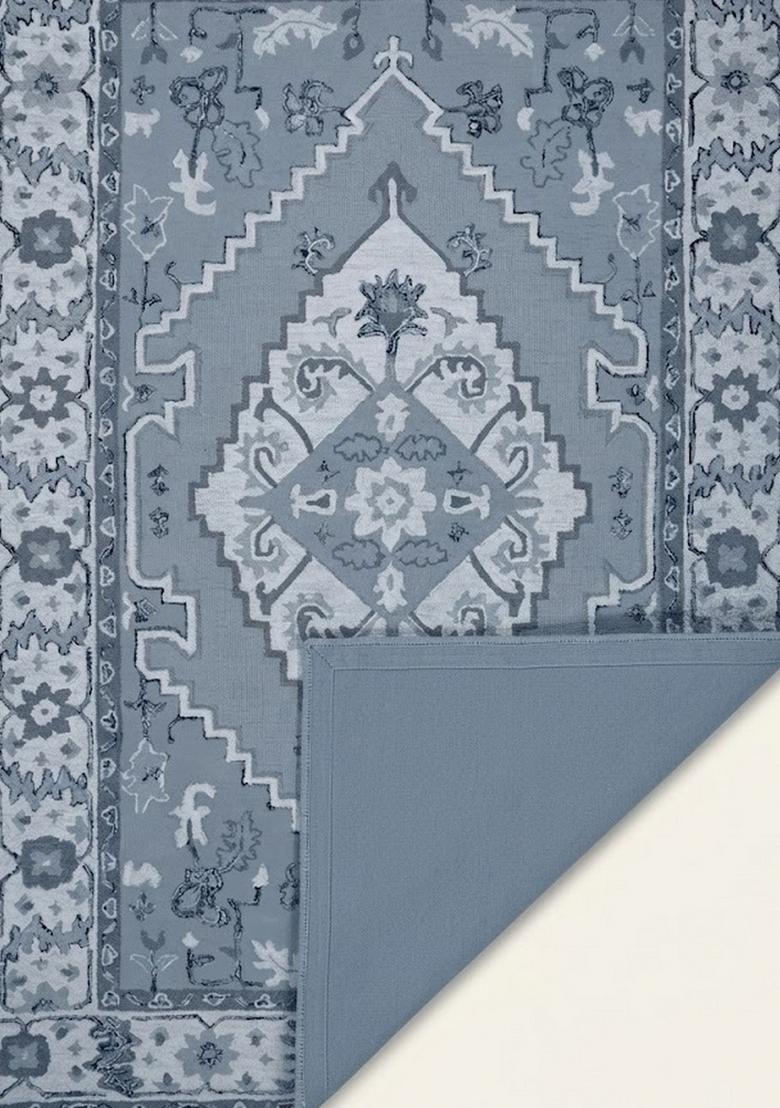 Saffron Rugs Hand Tufted Steel Blue Floral Oriental Rectangular Wool Area Rug - Indya