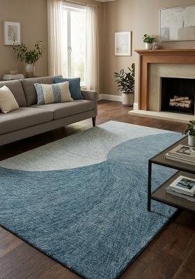 Saffron Rugs Hand Tufted Blue Grey Swirls Contemporary Rectangular Wool Area Rug