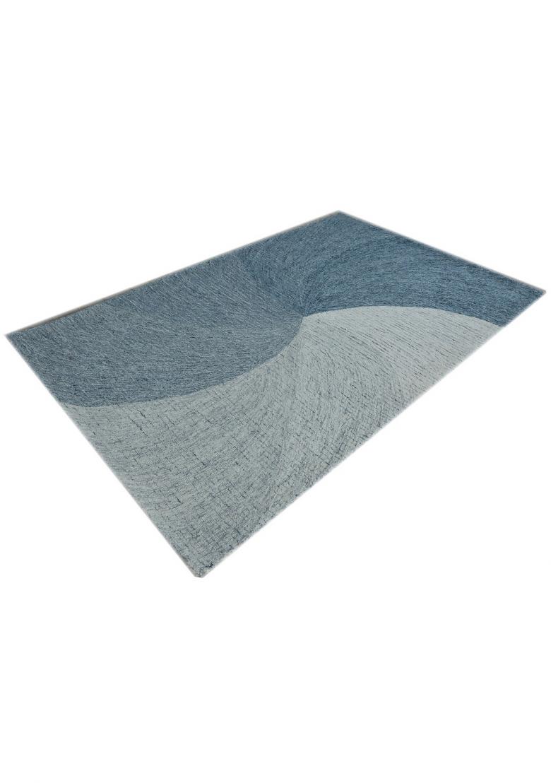 Saffron Rugs Hand Tufted Blue Grey Swirls Contemporary Rectangular Wool Area Rug - Indya