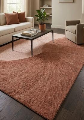 Saffron Rugs Hand Tufted Terracotta Brown Swirls Contemporary Rectangular Wool Area Rug
