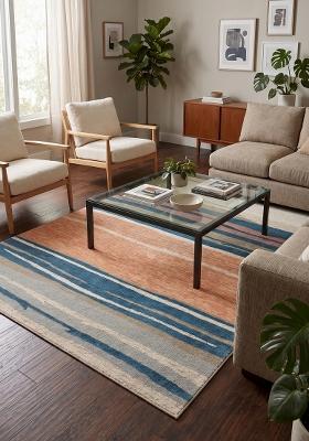 Saffron Rugs Hand Tufted Multicolor Striped Contemporary Rectangular Wool Area Rug