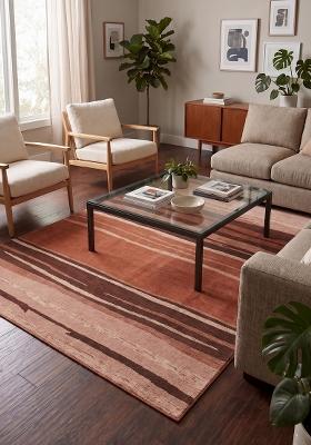 Saffron Rugs Hand Tufted Terracotta Coral Striped Contemporary Rectangular Wool Area Rug