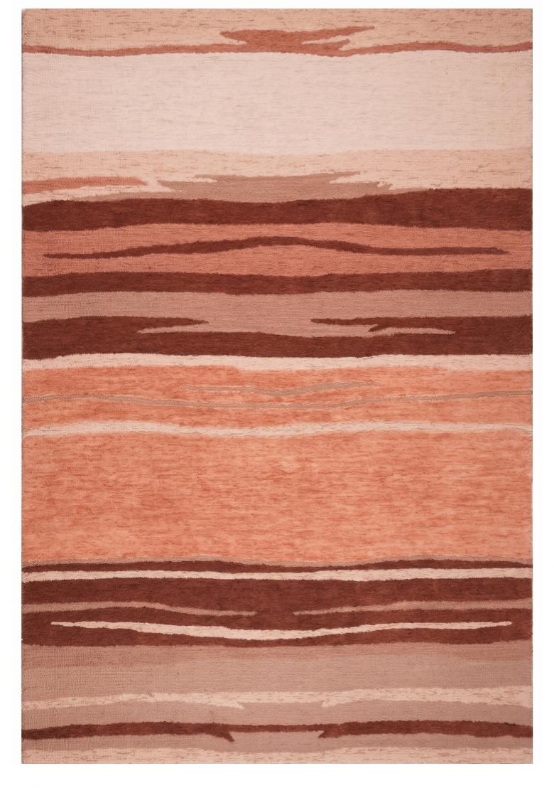 Saffron Rugs Hand Tufted Terracotta Coral Striped Contemporary Rectangular Wool Area Rug - Indya