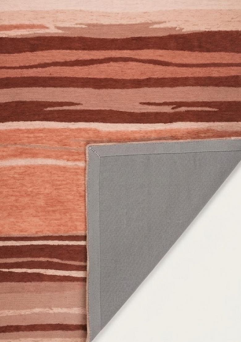 Saffron Rugs Hand Tufted Terracotta Coral Striped Contemporary Rectangular Wool Area Rug - Indya
