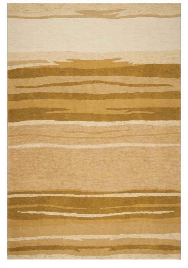 Saffron Rugs Hand Tufted Golden Beige Striped Contemporary Rectangular Wool Area Rug - Indya