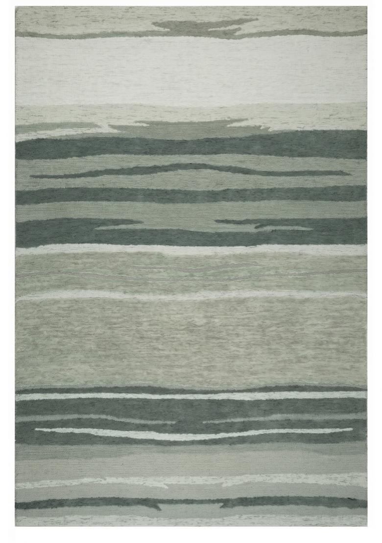 Saffron Rugs Hand Tufted Sage Grey Green Striped Contemporary Rectangular Wool Area Rug - Indya