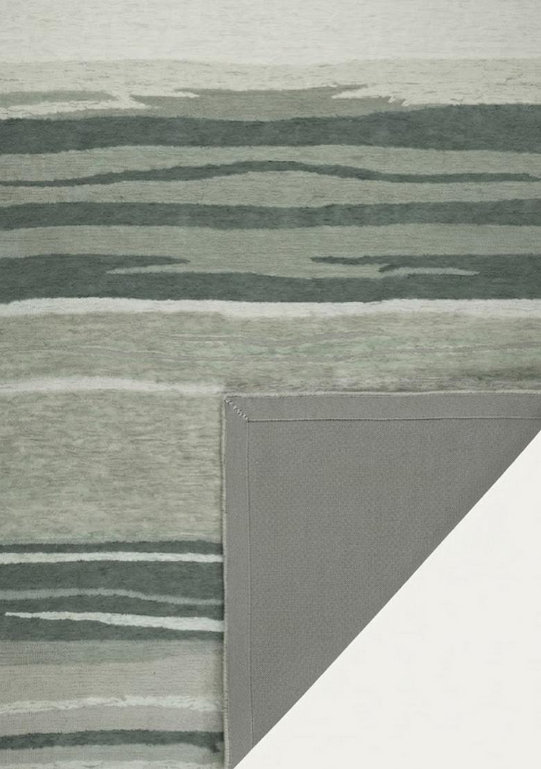Saffron Rugs Hand Tufted Sage Grey Green Striped Contemporary Rectangular Wool Area Rug - Indya