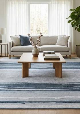 Saffron Rugs Hand Tufted Blue Grey Striped Contemporary Rectangular Wool Area Rug