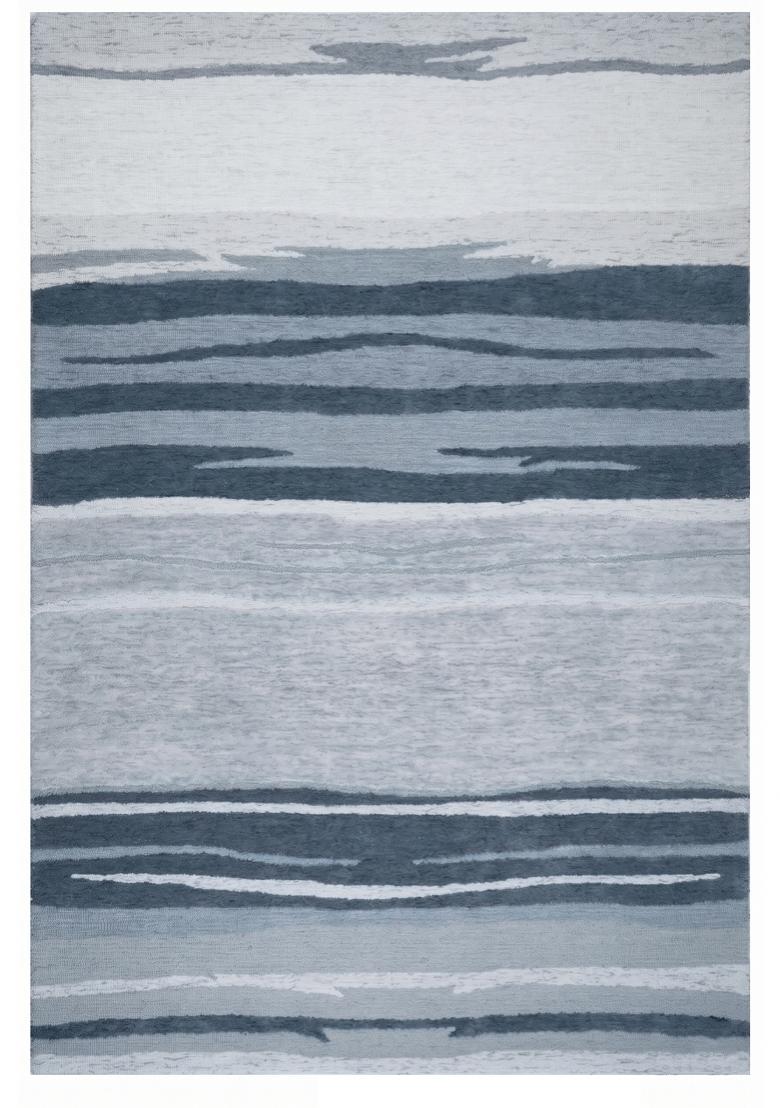 Saffron Rugs Hand Tufted Blue Grey Striped Contemporary Rectangular Wool Area Rug - Indya
