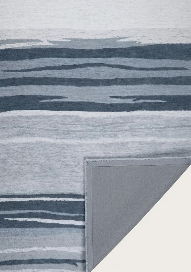 Saffron Rugs Hand Tufted Blue Grey Striped Contemporary Rectangular Wool Area Rug - Indya