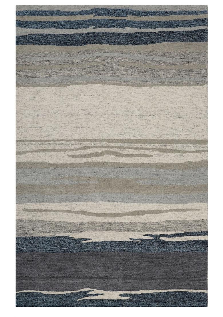 Saffron Rugs Hand Tufted Blue Grey Beige Striped Contemporary Rectangular Wool Area Rug - Indya