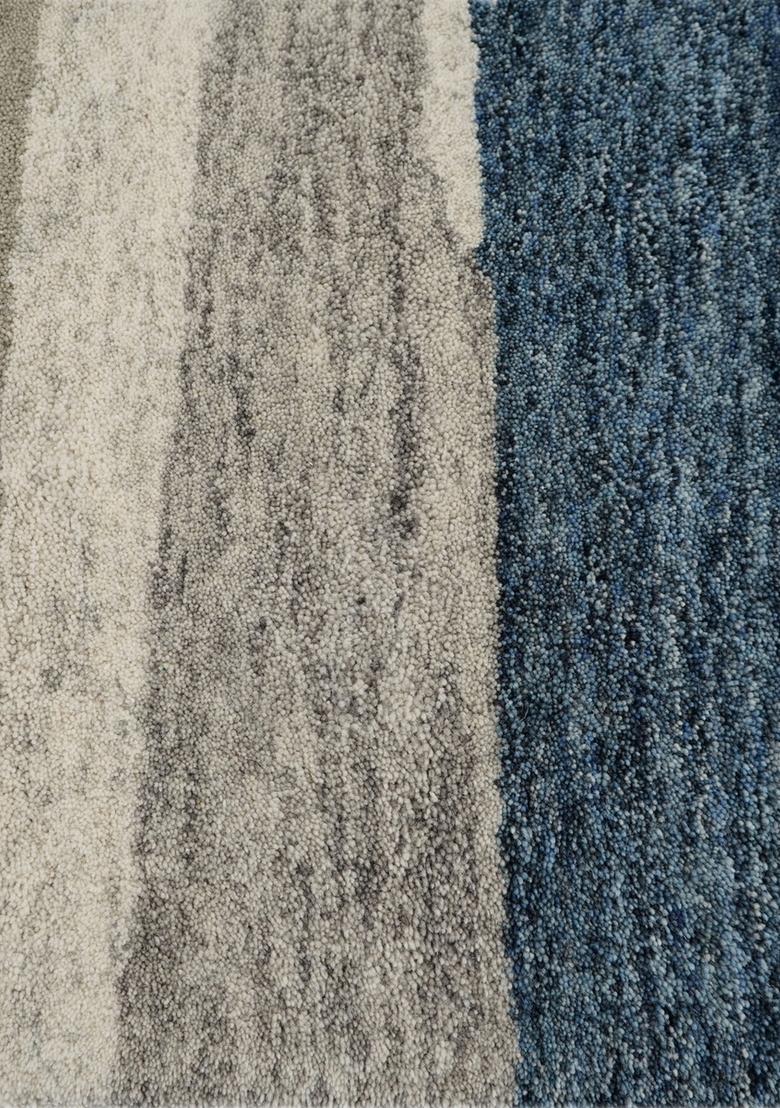 Saffron Rugs Hand Tufted Blue Grey Beige Striped Contemporary Rectangular Wool Area Rug - Indya