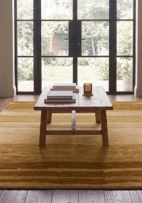 Saffron Rugs Hand Tufted Golden Yellow Striped Contemporary Rectangular Wool Area Rug
