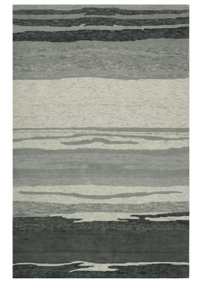 Saffron Rugs Hand Tufted Grey Green Striped Contemporary Rectangular Wool Area Rug - Indya