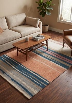 Saffron Rugs Hand Tufted Multicolor Striped Contemporary Rectangular Wool Area Rug