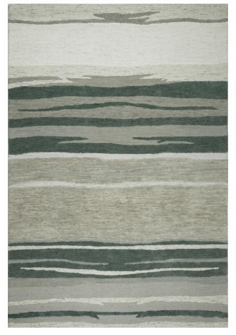 Saffron Rugs Hand Tufted Grey Green Striped Contemporary Rectangular Wool Area Rug - Indya
