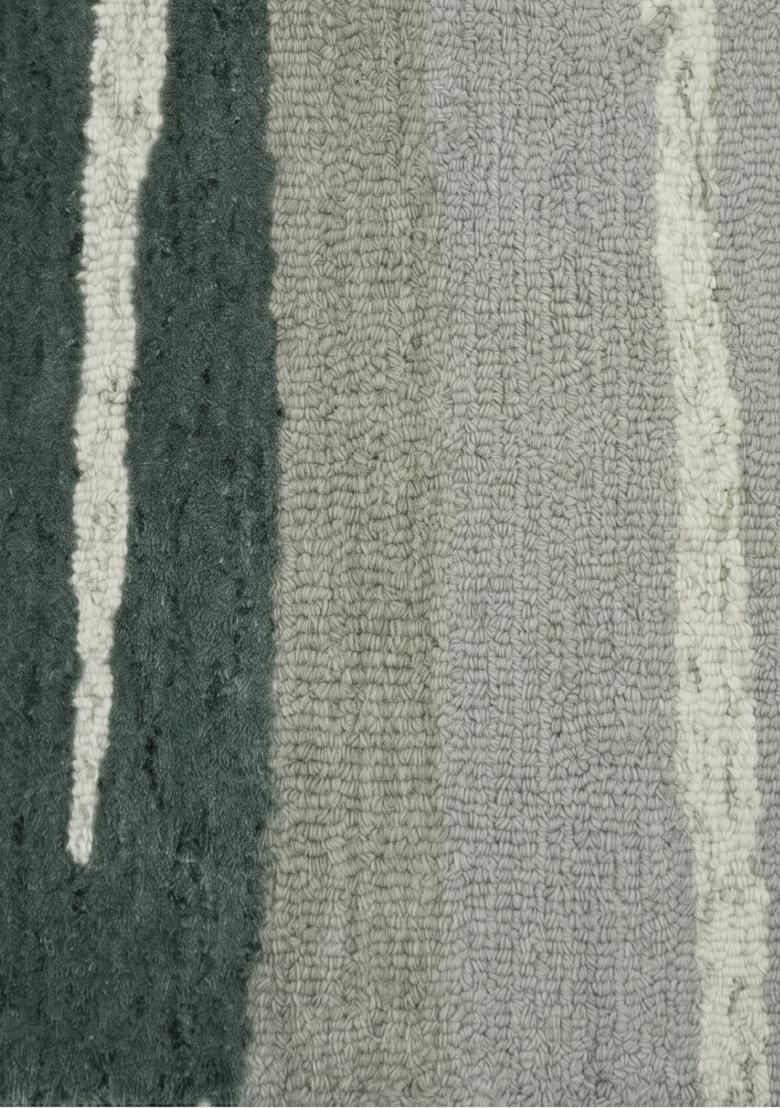 Saffron Rugs Hand Tufted Grey Green Striped Contemporary Rectangular Wool Area Rug - Indya