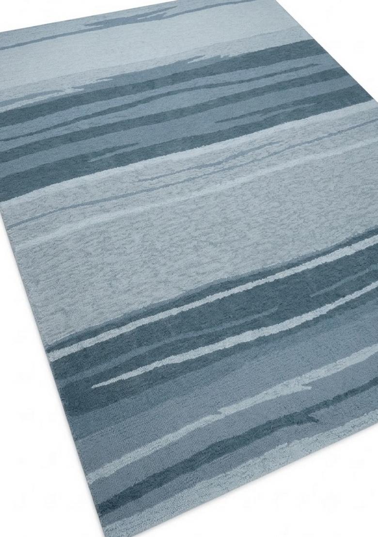 Saffron Rugs Hand Tufted Steel Blue Striped Contemporary Rectangular Wool Area Rug - Indya