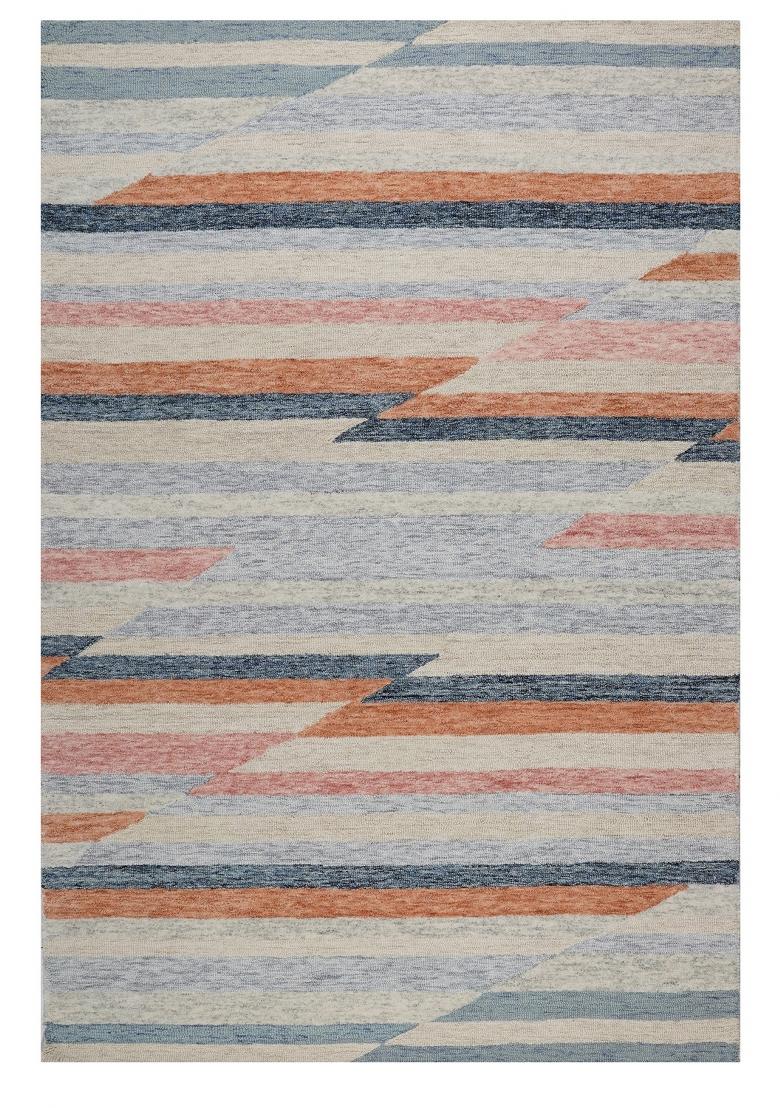 Saffron Rugs Hand Tufted Beige Blue Orange Striped Contemporary Rectangular Wool Area Rug - Indya