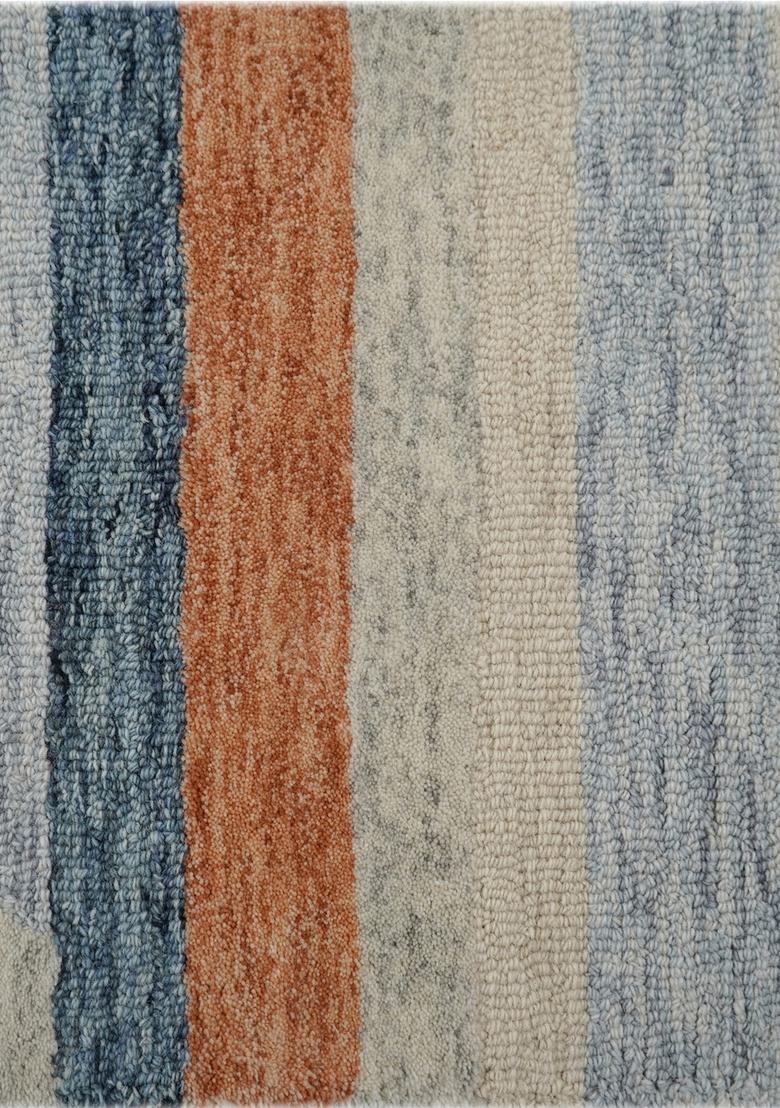Saffron Rugs Hand Tufted Beige Blue Orange Striped Contemporary Rectangular Wool Area Rug - Indya