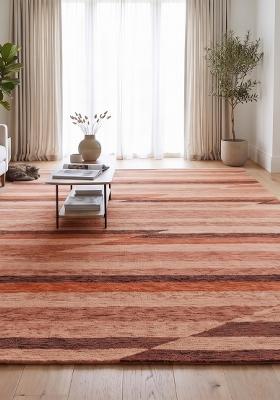 Saffron Rugs Hand Tufted Terracotta Pink Striped Contemporary Rectangular Wool Area Rug