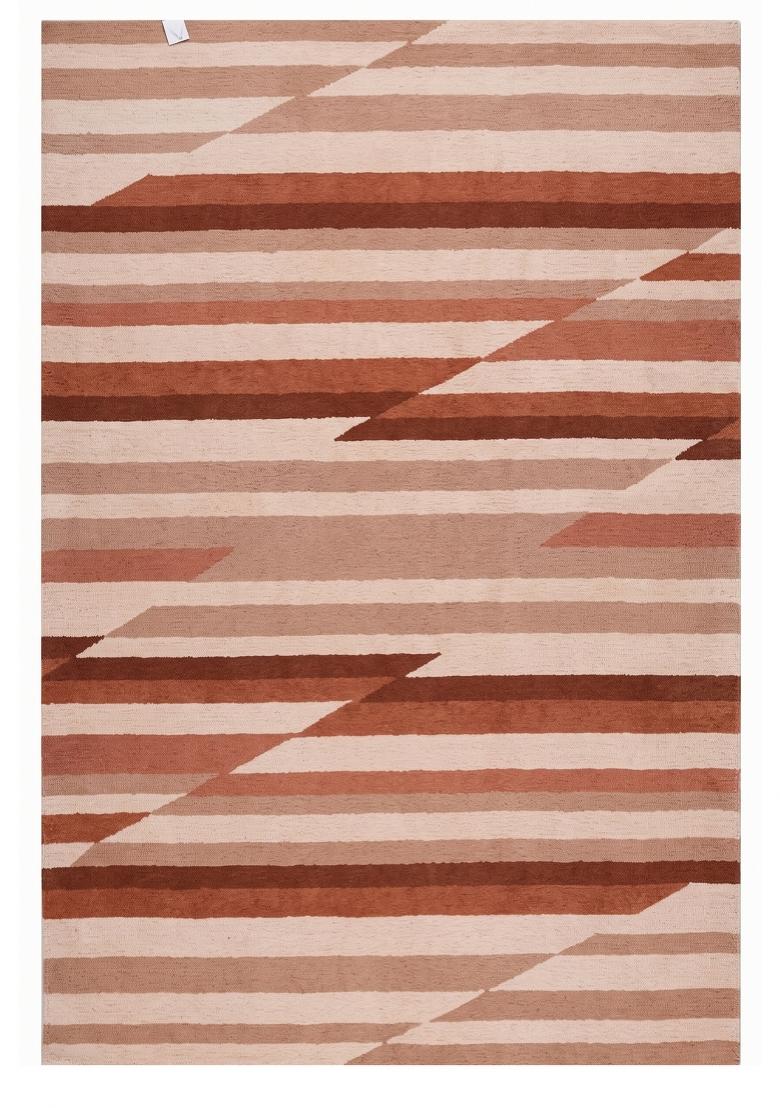 Saffron Rugs Hand Tufted Terracotta Pink Striped Contemporary Rectangular Wool Area Rug - Indya