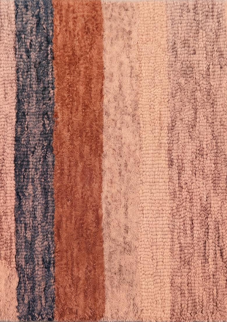 Saffron Rugs Hand Tufted Terracotta Pink Striped Contemporary Rectangular Wool Area Rug - Indya