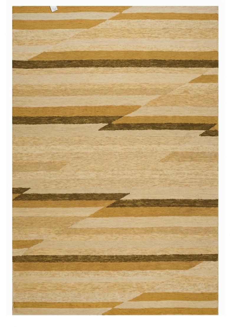 Saffron Rugs Hand Tufted Golden Yellow Beige Striped Contemporary Rectangular Wool Area Rug - Indya