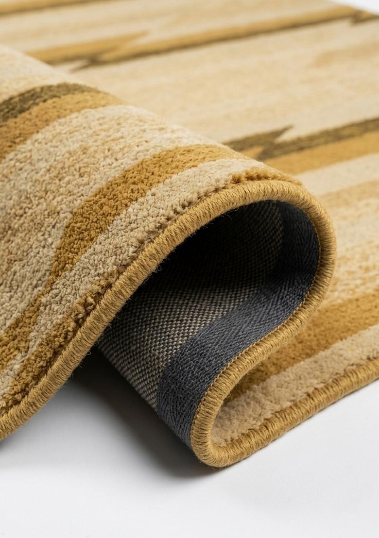 Saffron Rugs Hand Tufted Golden Yellow Beige Striped Contemporary Rectangular Wool Area Rug - Indya