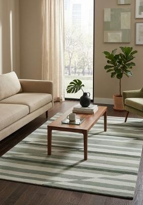 Saffron Rugs Hand Tufted Sage Green Striped Contemporary Rectangular Wool Area Rug
