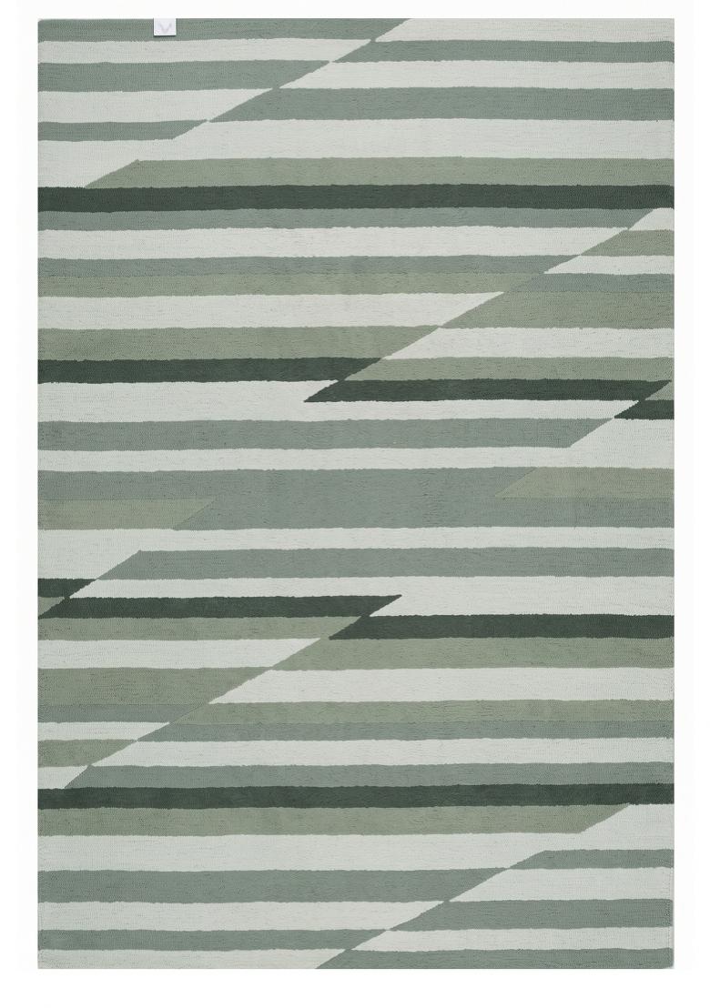 Saffron Rugs Hand Tufted Sage Green Striped Contemporary Rectangular Wool Area Rug - Indya