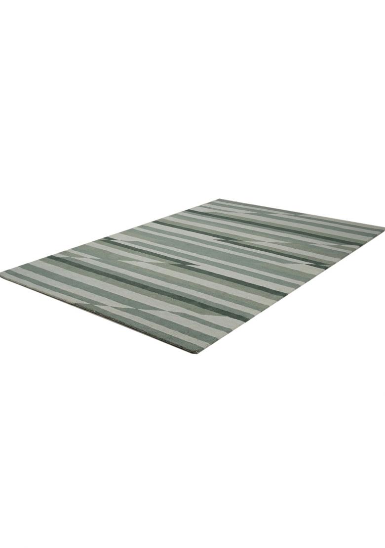 Saffron Rugs Hand Tufted Sage Green Striped Contemporary Rectangular Wool Area Rug - Indya