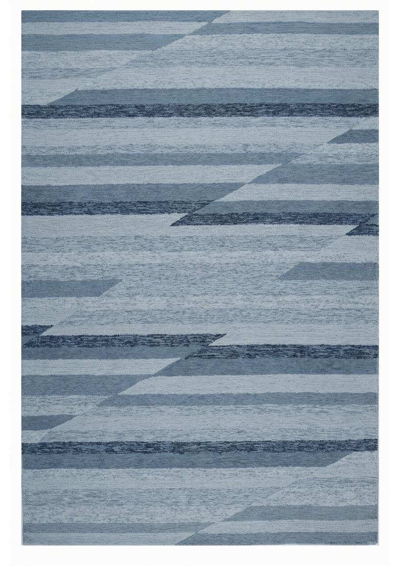Saffron Rugs Hand Tufted Steel Blue Striped Contemporary Rectangular Wool Area Rug - Indya