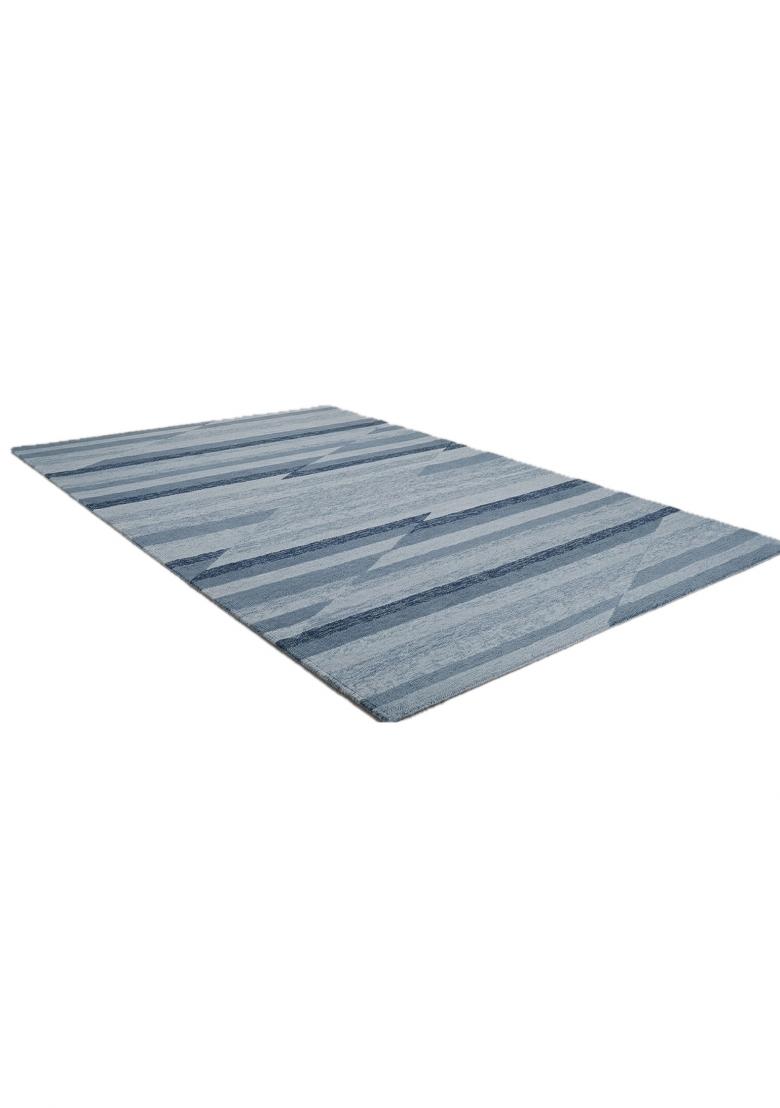 Saffron Rugs Hand Tufted Steel Blue Striped Contemporary Rectangular Wool Area Rug - Indya
