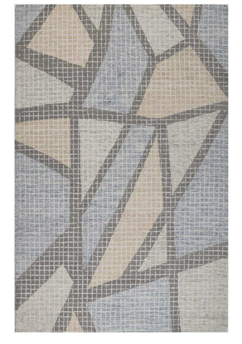 Saffron Rugs Hand Tufted Blue Grey Beige Geometric Contemporary Rectangular Wool Area Rug - Indya
