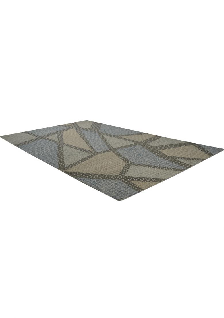 Saffron Rugs Hand Tufted Blue Grey Beige Geometric Contemporary Rectangular Wool Area Rug - Indya