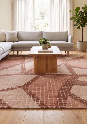 Saffron Rugs Hand Tufted Terracotta Pink Geometric Contemporary Rectangular Wool Area Rug