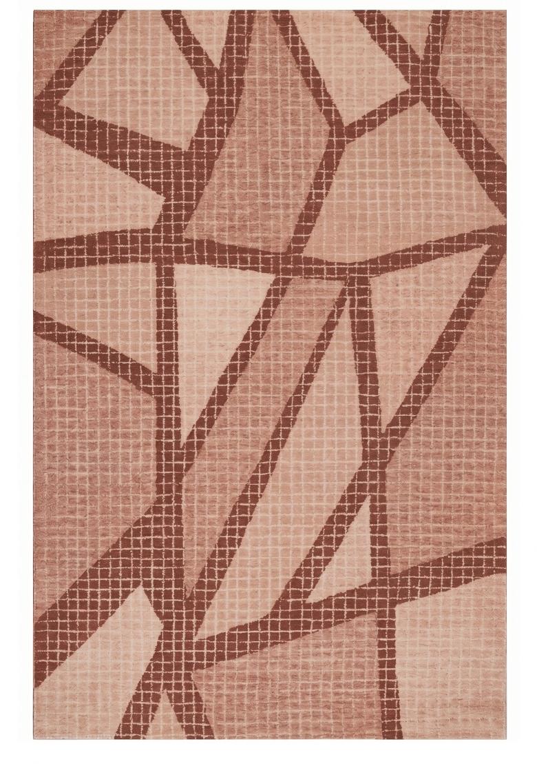 Saffron Rugs Hand Tufted Terracotta Pink Geometric Contemporary Rectangular Wool Area Rug - Indya