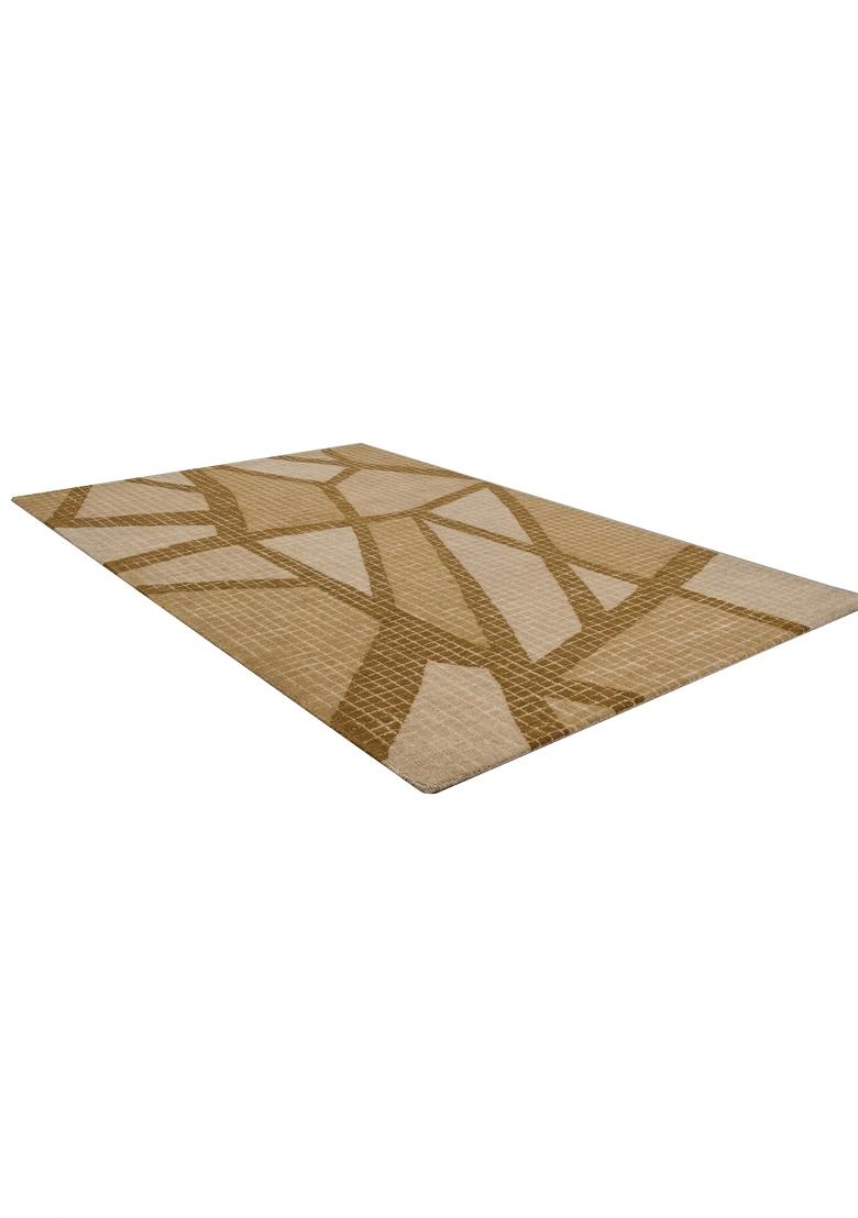 Saffron Rugs Hand Tufted Golden Beige Geometric Contemporary Rectangular Wool Area Rug - Indya
