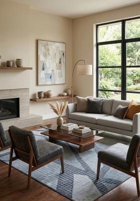 Saffron Rugs Hand Tufted Steel Blue Geometric Contemporary Rectangular Wool Area Rug