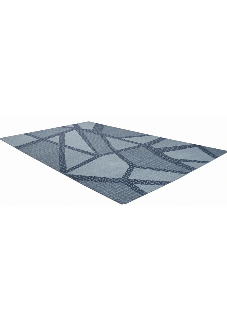 Saffron Rugs Hand Tufted Steel Blue Geometric Contemporary Rectangular Wool Area Rug - Indya