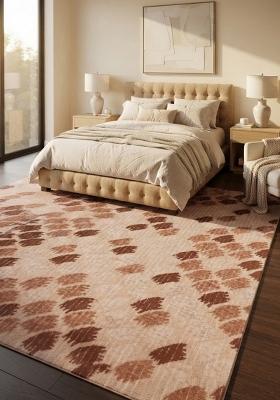Saffron Rugs Hand Tufted Blush Pink Beige Geometric Transitional Rectangular Wool Area Rug