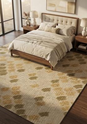 Saffron Rugs Hand Tufted Beige Gold Geometric Transitional Rectangular Wool Area Rug