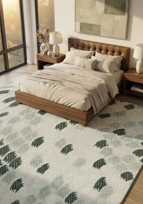 Saffron Rugs Hand Tufted Ivory Dark Green Geometric Transitional Rectangular Wool Area Rug