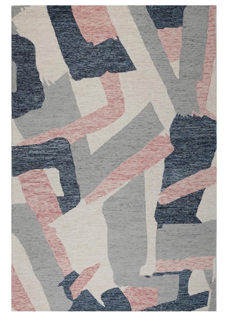 Saffron Rugs Hand Tufted Grey Navy Pink Geometric Contemporary Rectangular Wool Area Rug - Indya