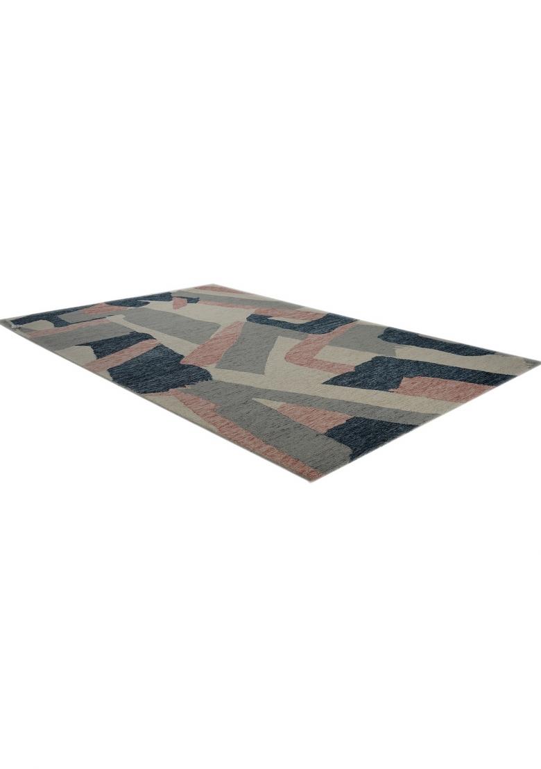 Saffron Rugs Hand Tufted Grey Navy Pink Geometric Contemporary Rectangular Wool Area Rug - Indya