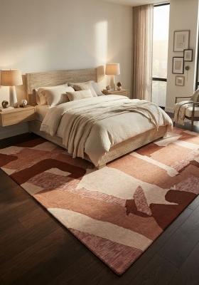 Saffron Rugs Hand Tufted Terracotta Pink Geometric Contemporary Rectangular Wool Area Rug
