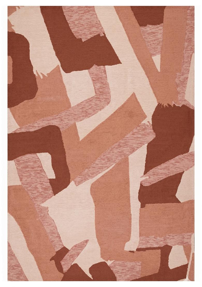 Saffron Rugs Hand Tufted Terracotta Pink Geometric Contemporary Rectangular Wool Area Rug - Indya