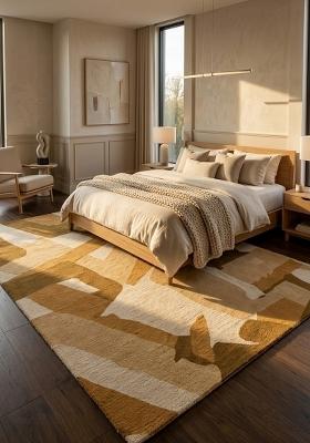 Saffron Rugs Hand Tufted Golden Tan Geometric Contemporary Rectangular Wool Area Rug